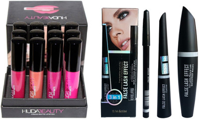 

Myn Combo of 12pc matte lipstick set with set of eyeliner black pencil, mascara & liquid eyeliner(Set of 2)