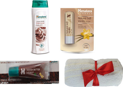 

Himalaya Cocoa Butter Intensive Body Lotion, Natural Soft Vanilla Lip Care, Cocoa Butter Lip Balm, Face Towel(Set of 4)