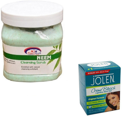 

Pink Root NEEM SCRUB 500GM WITH JOLEN CREME BLEACH 28GM(Set of 2)