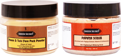 Sheer Secret Neem & Tulsi Face Pack Powder 150gm and Papaya Scrub 300ml(2 Items in the set)