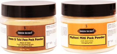 

Sheer Secret Neem & Tulsi Face Pack Powder 150gm and Multani Mitti Pack Powder 150gm(Set of 2)