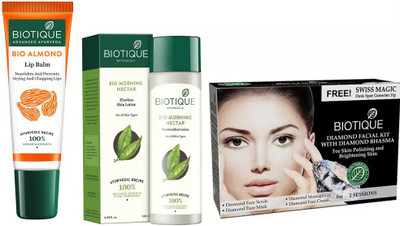 

BIOTIQUE BIO Morning Skin Lotion, Bio Diamond Facial Kit, LIP BALM(Set of 3)