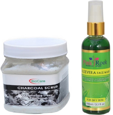 

Pink Root ALOEVERA FACE WASH 100ML WITH BIOCARE CHARCOAL SCRUB 500GM(Set of 2)