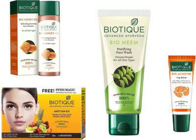 

BIOTIQUE BIO Honey Gel Face Cleanser For All Skin Types, Bio Anti Tan Facial Kit, Bio Neem Purifying Face Wash, LIP CARE(Set of 4)