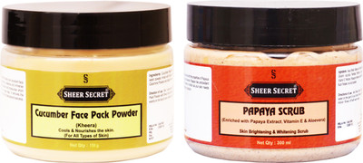 Sheer Secret Cucumber Face Pack Powder 150gm and Papaya Scrub 300ml(2 Items in the set)