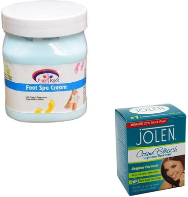 

Pink Root FOOT SPA CREAM 500GM WITH JOLEN CREME BLEACH 28GM(Set of 2)
