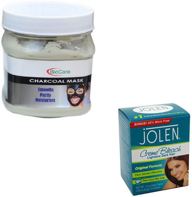 

Biocare CHARCOAL MASK 500GM WITH JOLEN CREME BLEACH 28GM(Set of 2)