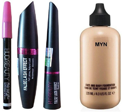 

Myn Face & Body foundation with set of eyeliner black pencil, mascara & liquid eyeliner(Set of 2)