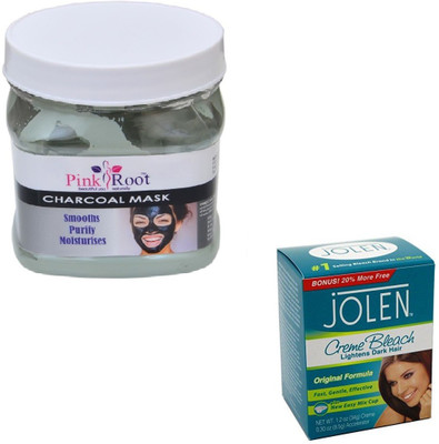 

Pink Root CHARCOAL MASK 500GM WITH JOLEN CREME BLEACH 28GM(Set of 2)