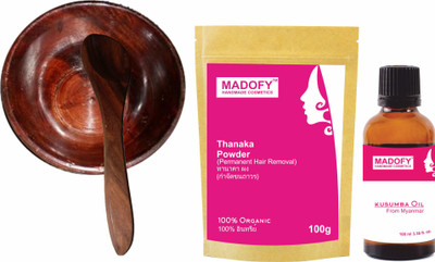 

MADOFY Thanaka 100gm and Kusumba Oil 100ml with wooden Bowl & Spoon(Set of 2)