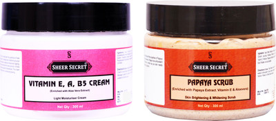 

Sheer Secret Vitamin-e Cream 300ml and Papaya Scrub 300ml(Set of 2)