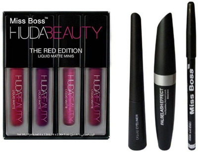 

Miss Boss lipstick red edition 16ml and 3 in 1 , mascara, eyebrow pencil, eyeliner combo(Set of 2)
