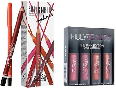 

Myn Pink edition matte lipsticks with lip liner pencils(Set of 2)
