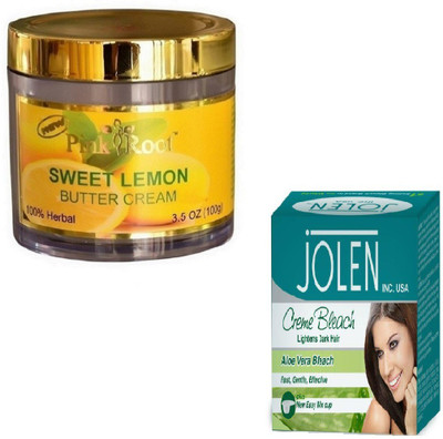 

Pink Root SWEET LEMON CREAM 100GM WITH JOLEN ALOEVERA CREME BLEACH 28GM(Set of 2)