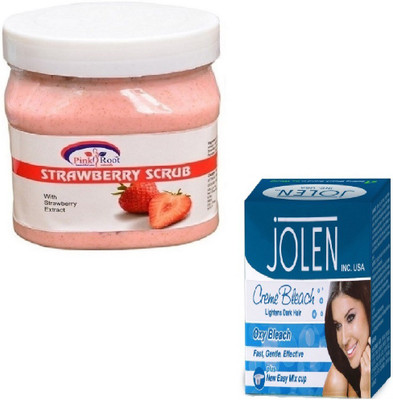 

Pink Root SHEA STRAWBERRY SCRUB 500GM WITH JOLEN OXY BLEACH 28GM(Set of 2)