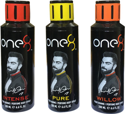 

one 8 Pure, Intense, Willow (Pack of 3) Perfume Body Spray - For Men & Women(600 ml, Pack of 3)