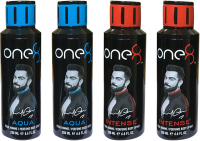 

one 8 Aqua & Intense (Pack of 4) Perfume Body Spray - For Men & Women(800 ml, Pack of 4)