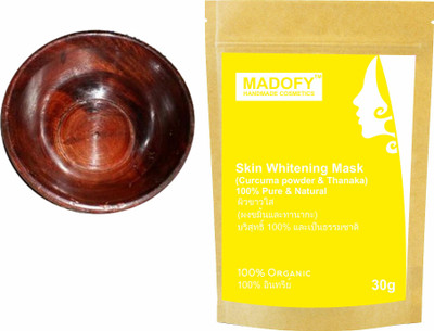 

MADOFY Skin Whitening Mask (Curcuma & Thanaka Powder) 30 gm with Wooden Bowl(30 g)