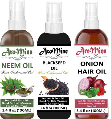 

AroMine 100% Pure & Natural Neem Oil And Blackseed ( Kalonji) Oil And ONION OiL For Hair Growth Oil-(100ml)-Pack of-3-Bottle-(300ml) Hair Oil-(300ml) Hair Oil(300 ml)