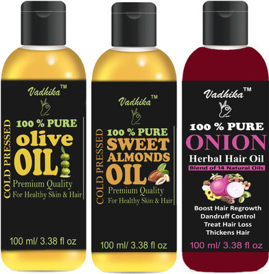 

Vadhika 100% Organic Virgin Olive Oil And Sweet Almonds Oil & Onion Oil Hair Oil (300 ml) Hair Oil(300 ml)