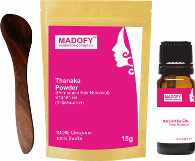 

MADOFY Thanaka Powder 100 gm & Kusumba Oil 15 ml with Wooden Spoon Cream(30 g)