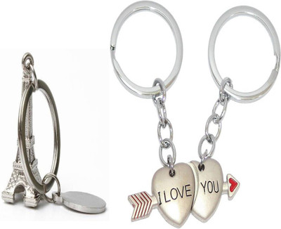 MGP FASHION France Paris Premium Eiffel Tower 3D and Love You Magnet Metal Keyring Combo Key Chain