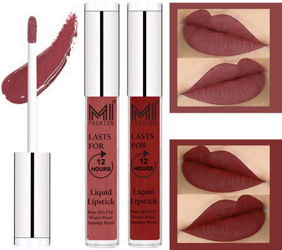 

MI FASHION 100% Veg Matte Made in India Liquid Lip Gloss Lipstick Waterproof, Long Lasting Set of 2 -(6 ml, Brown Liquid Lipstick,Coast Brown Lip Gloss)
