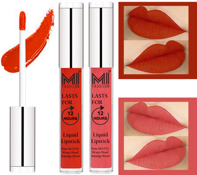 

MI FASHION 100% Veg Matte Made in India Liquid Lip Gloss Lipstick Waterproof, Long Lasting Set of 2 -(6 ml, Orange Pulp Liquid Lipstick,Peach Bae Lip Gloss)