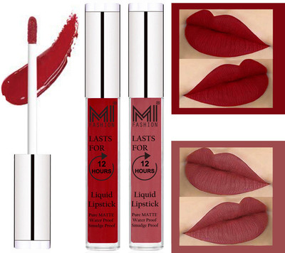 

MI FASHION 100% Veg Matte Liquid Lip Gloss Lipstick Waterproof, Long Lasting Set of 2 -(6 ml, Eagle Red Liquid Lipstick,Nude Lip Gloss)
