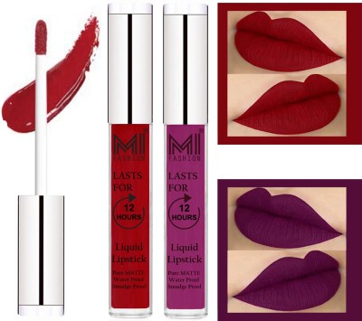 MI FASHION 100% Veg Matte Liquid Lip Gloss Lipstick Waterproof, Long Lasting Set of 2 - Code-568(6 ml, Eagle Red Liquid Lipstick,Deep Violet Lip Gloss)