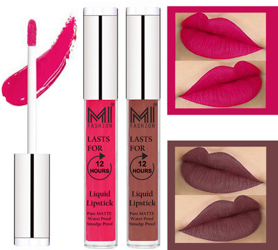 

MI FASHION 100% Veg Matte Made in India Liquid Lip Gloss Lipstick Waterproof, Long Lasting Set of 2 -(6 ml, Magenta Liquid Lipstick,Light Chocolate Lip Gloss)