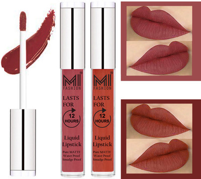 

MI FASHION 100% Veg Matte Liquid Lip Gloss Lipstick Waterproof, Long Lasting Set of 2 -(6 ml, Nude Liquid Lipstick,Brick Red Lip Gloss)