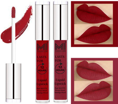 

MI FASHION 100% Veg Matte Liquid Lip Gloss Lipstick Waterproof, Long Lasting Set of 2 -(6 ml, Eagle Red Liquid Lipstick,Shimmer Cherry Lip Gloss)