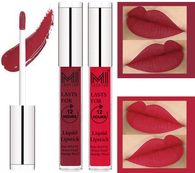 

MI FASHION 100% Veg Matte Made in India Liquid Lip Gloss Lipstick Waterproof, Long Lasting Set of 2 -(6 ml, Shimmer Cherry Liquid Lipstick,Spring Pink Lip Gloss)