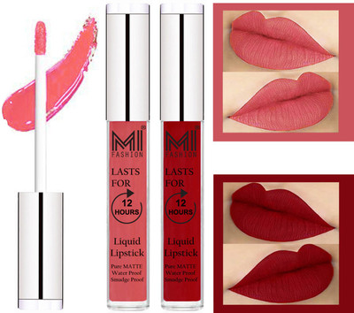 

MI FASHION 100% Veg Matte Made in India Liquid Lip Gloss Lipstick Waterproof, Long Lasting Set of 2 -(6 ml, Peach Liquid Lipstick,Eagle Red Lip Gloss)