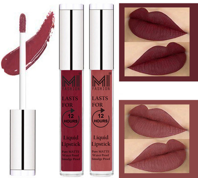 

MI FASHION 100% Veg Matte Made in India Liquid Lip Gloss Lipstick Waterproof, Long Lasting Set of 2 -(6 ml, Red Mart Liquid Lipstick,Brown Lip Gloss)