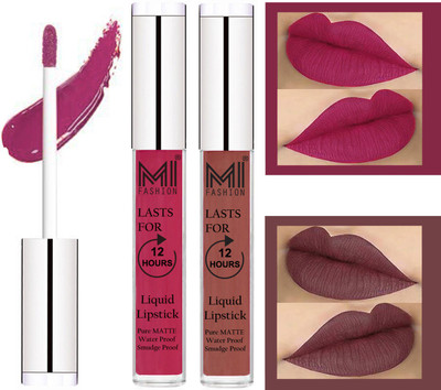 

MI FASHION 100% Veg Matte Made in India Liquid Lip Gloss Lipstick Waterproof, Long Lasting Set of 2 -(6 ml, Pink Berry Berry Liquid Lipstick,Light Chocolate Lip Gloss)