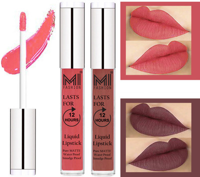 

MI FASHION 100% Veg Matte Made in India Liquid Lip Gloss Lipstick Waterproof, Long Lasting Set of 2 -(6 ml, Peach Liquid Lipstick,Light Chocolate Lip Gloss)