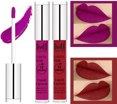 

MI FASHION 100% Veg Matte Made in India Liquid Lip Gloss Lipstick Waterproof, Long Lasting Set of 2 -(6 ml, Wine Liquid Lipstick,Together Red Lip Gloss)