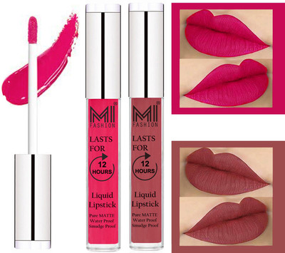 

MI FASHION 100% Veg Matte Made in India Liquid Lip Gloss Lipstick Waterproof, Long Lasting Set of 2 -(6 ml, Magenta Liquid Lipstick,Nude Lip Gloss)