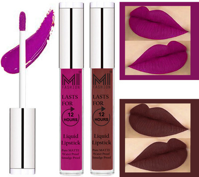 

MI FASHION 100% Veg Matte Made in India Liquid Lip Gloss Lipstick Waterproof, Long Lasting Set of 2 -(6 ml, Wine Liquid Lipstick,Dark Brown Lip Gloss)