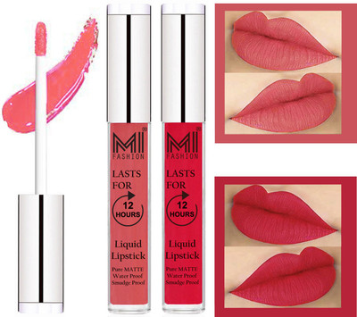 

MI FASHION 100% Veg Matte Made in India Liquid Lip Gloss Lipstick Waterproof, Long Lasting Set of 2 -(6 ml, Peach Liquid Lipstick,Spring Pink Lip Gloss)