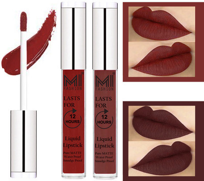 

MI FASHION 100% Veg Matte Made in India Liquid Lip Gloss Lipstick Waterproof, Long Lasting Set of 2 -(6 ml, Coast Brown Liquid Lipstick,Dark Brown Lip Gloss)
