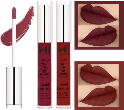 

MI FASHION 100% Veg Matte Made in India Liquid Lip Gloss Lipstick Waterproof, Long Lasting Set of 2 -(6 ml, Red Mart Liquid Lipstick,Coast Brown Lip Gloss)