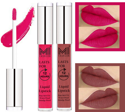 

MI FASHION 100% Veg Matte Made in India Liquid Lip Gloss Lipstick Waterproof, Long Lasting Set of 2 -(6 ml, Magenta Liquid Lipstick,Brown Lip Gloss)