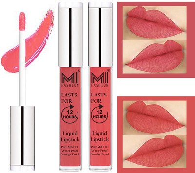 

MI FASHION 100% Veg Matte Liquid Lip Gloss Lipstick Waterproof, Long Lasting Set of 2 -(6 ml, Peach Liquid Lipstick,Peach Bae Lip Gloss)