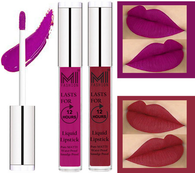 

MI FASHION 100% Veg Matte Made in India Liquid Lip Gloss Lipstick Waterproof, Long Lasting Set of 2 -(6 ml, Wine Liquid Lipstick,Shimmer Cherry Lip Gloss)