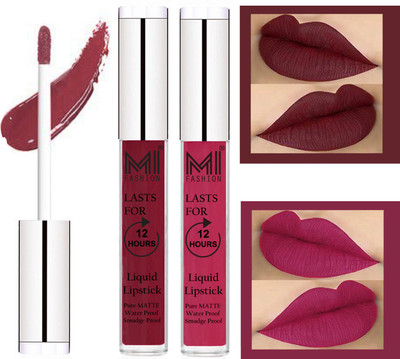 

MI FASHION 100% Veg Matte Made in India Liquid Lip Gloss Lipstick Waterproof, Long Lasting Set of 2 -(6 ml, Red Mart Liquid Lipstick,Pink Berry Berry Lip Gloss)