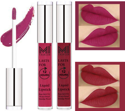 

MI FASHION 100% Veg Matte Liquid Lip Gloss Lipstick Waterproof, Long Lasting Set of 2 -(6 ml, Pink Berry Berry Liquid Lipstick,Shimmer Cherry Lip Gloss)