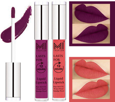 

MI FASHION 100% Veg Matte Made in India Liquid Lip Gloss Lipstick Waterproof, Long Lasting Set of 2 -(6 ml, Deep Violet Liquid Lipstick,Peach Bae Lip Gloss)